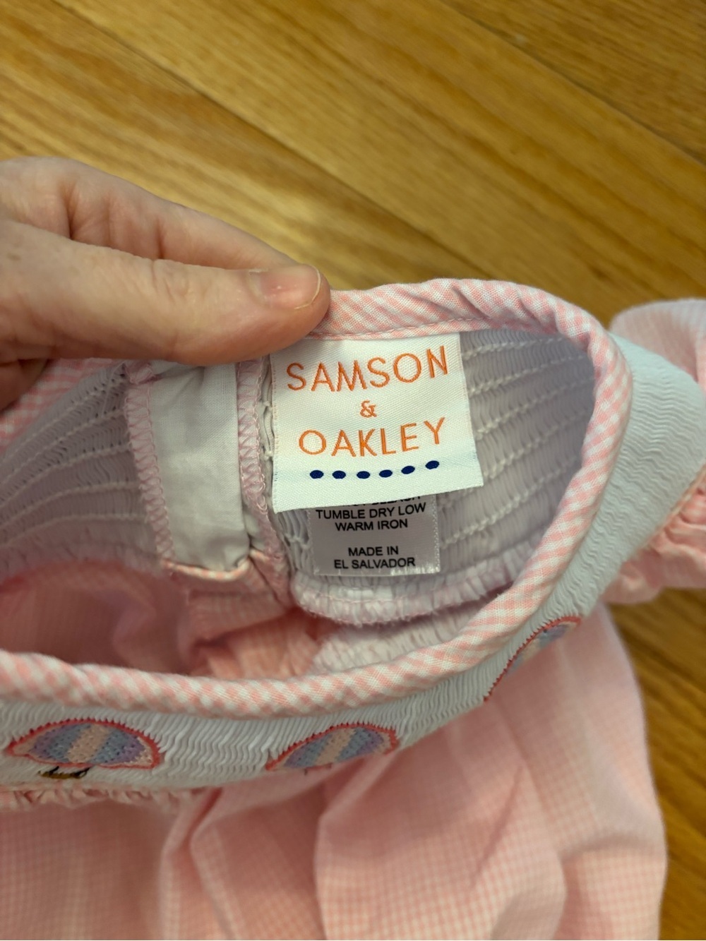 Pink Gingham Baby One-Piece with Hot Air Balloon Smocking - Picture 3 of 5